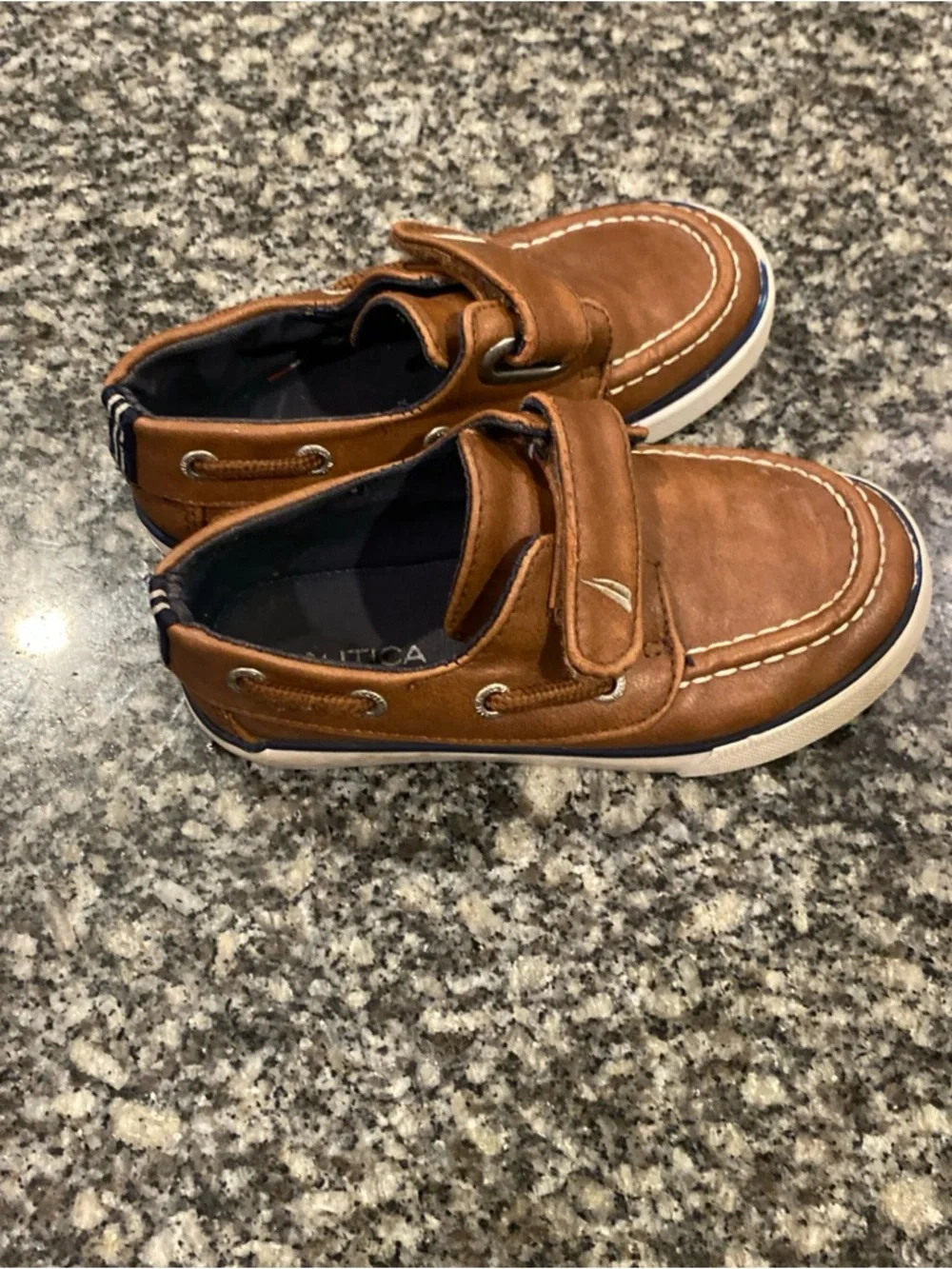 Nautica Kids Brown Leather Moccasin Boat Shoes with Velcro Strap